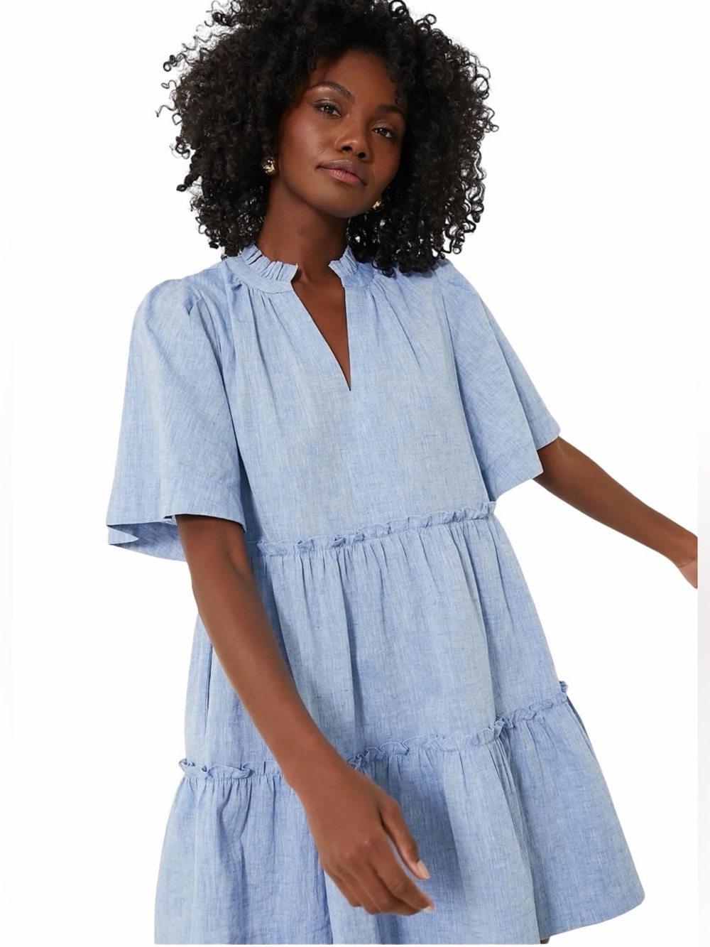 TUCKERNUCK Chambray Crawford Dress Cotton Linen Flutter Sleeve Size M